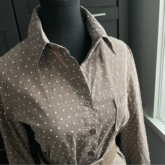Shirt dress, Brown with polka dots, Size L - Picture 6 of 7